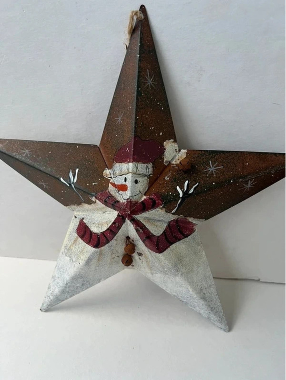 Metal snowman star Christmas ornament